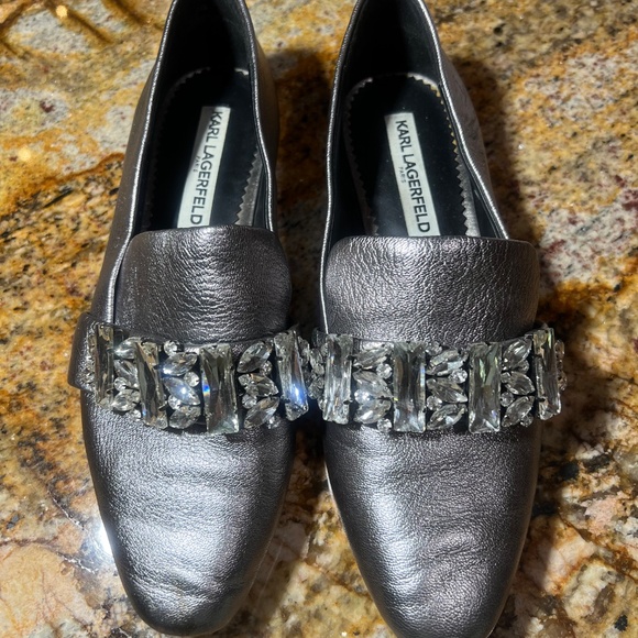 Karl Lagerfeld Paris Silver loafers with Chunky Diamond decor size 7 - Picture 4 of 7